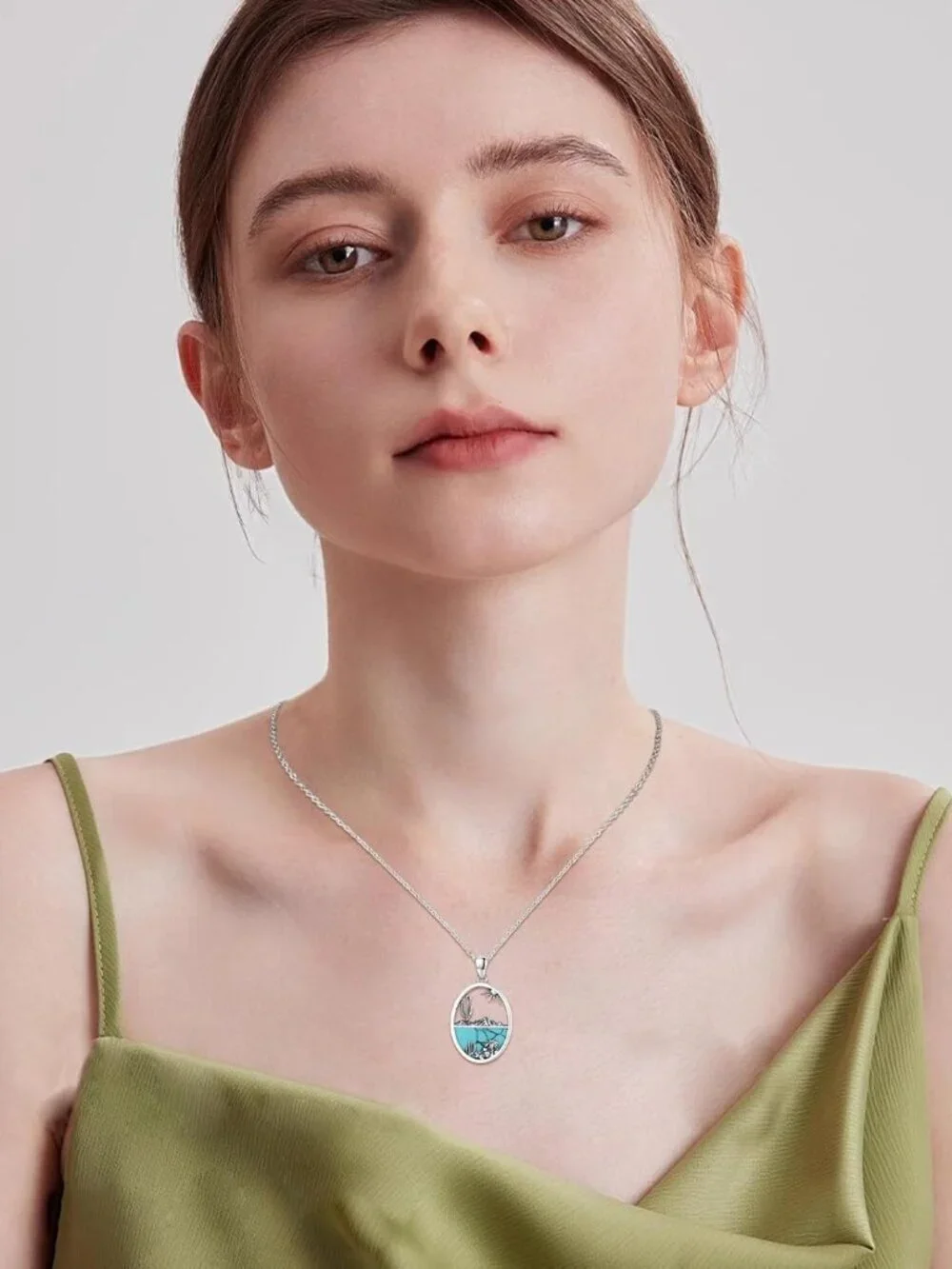 Women's Cactus B Sterling Turquoise Pendant Highland Cow Skull Western Necklace